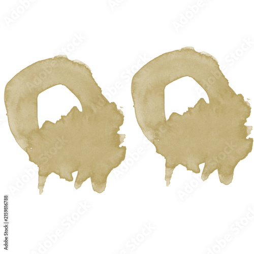 Coffee Stain Splatter Drips on White Background, Organic Coffee Circle Brush Overlay

