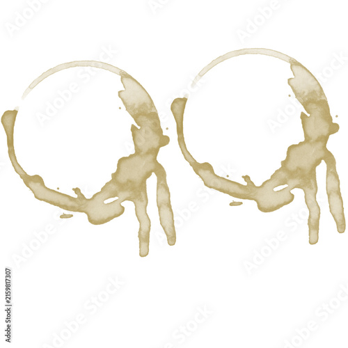Coffee Cup Stains with Drips on White Background, Coffee Splatter Brush Overlay

