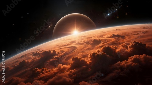 Stunning Sunrise View Over A Distant Exoplanet In Deep Space.