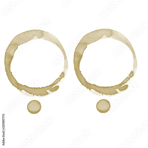 Incomplete coffee cup ring stains on white background, light brown coffee stain brush

