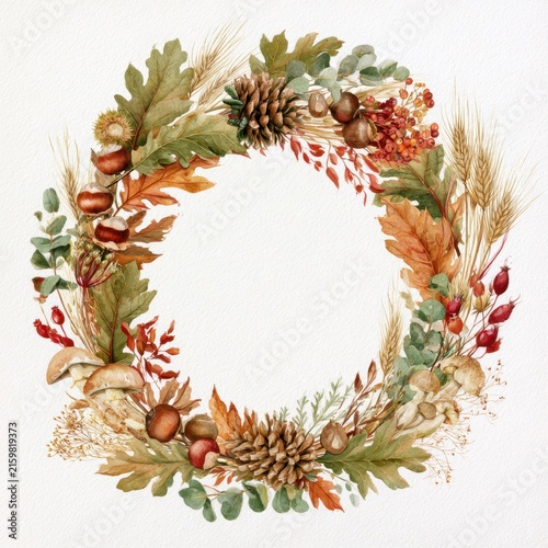 Celebrating nature's elegance with a circular botanical wreath of autumn's finest treasures