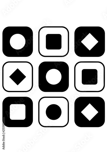 Minimal Geometric Shape Icon Grid with Circle Square and Diamond Symbols