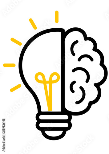 Creative Idea Brain and Light Bulb Concept Icon, Vector Illustration