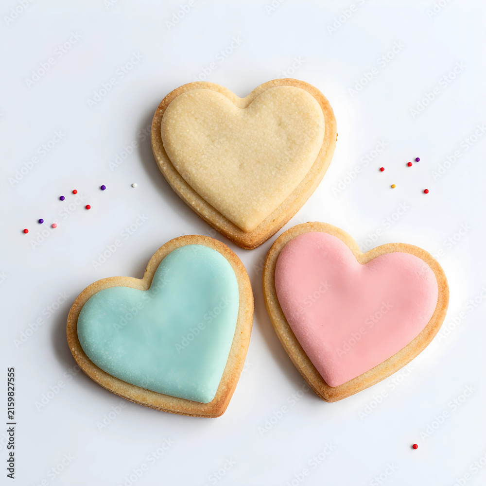 Obraz premium Love and celebration with heart-shaped cookies, valentines day dessert, sweet treats for special occasions