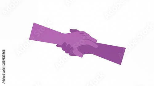 Two purple supportive hands holding each other firmly, helping hand compassion empathy mental health community support flat vector illustration isolated