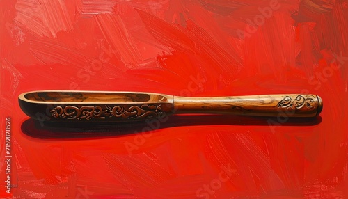 Antique Wooden Shoe Horn with Intricate Carvings.