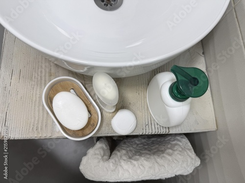 hygiene products near the sink in the bathroom