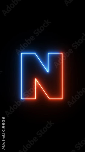 Alphabet letter N - animated light outline on black background
