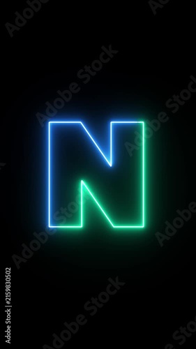 Alphabet letter N - animated light outline on black background