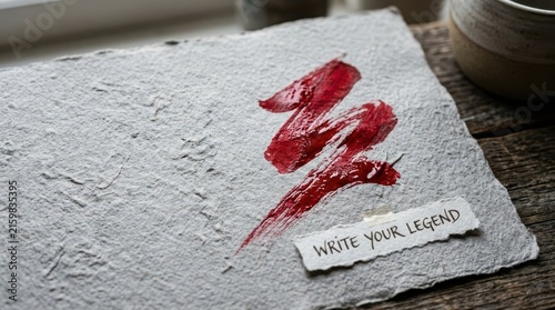 Abstract Red Brushstroke Symbol and Handwritten 