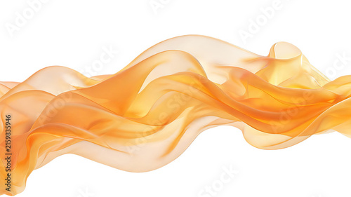 Flowing Translucent Orange Silk Fabric Against White Background