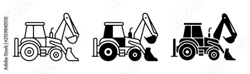 Foto Backhoe Loader Icons, Construction Vehicle Vector Set, Excavator Machine Graphic