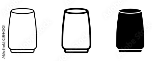 Glass Icons Set: Outline, Line Art, and Solid Black Vector Illustrations of Tumbler Glasses for Beverages and Drinks