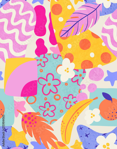 Maximalist patchwork abstract seamless pattern