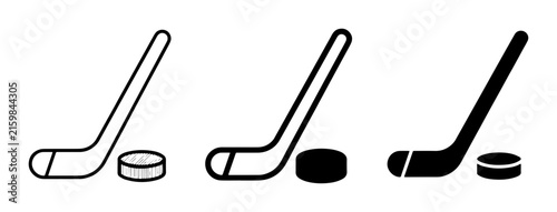 Canvas Print Hockey Stick and Puck Icons: Line Art, Filled, Silhouette for Sports Graphics
