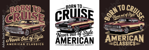 Vintage american muscle car graphics with bold typography and classic style