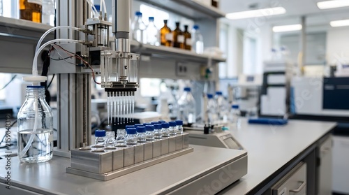 automated laboratory liquid handling workstation with precision multi-channel dispensing for high throughput sample preparation pharmaceutical research and analytical testing