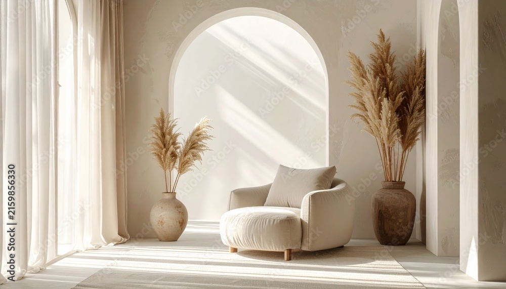 Fototapeta premium Elegant Church and Luxury Hotel Interior with Classic Architecture, Wood Furniture, Large Windows, Fireplace, Mirror, Curtains, and Sophisticated Decorative Lighting