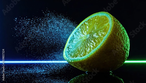Fresh Lemon with Glowing Neon Effect.