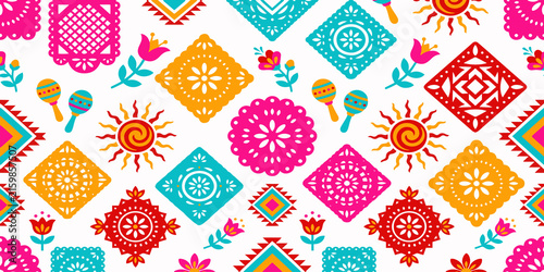 Obraz na płótnie Papel Picado Fiesta Seamless Pattern for Hispanic Heritage Month Design