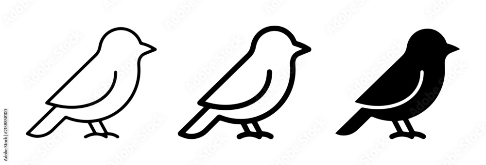 Fototapeta premium Bird Icons Set, Simple Line Art and Silhouette, Vector Graphics for Nature Themes