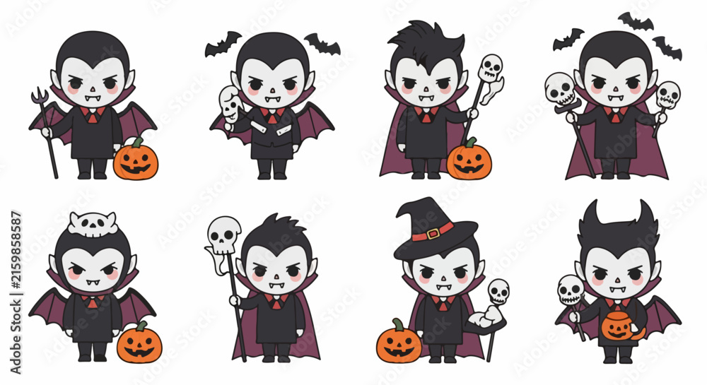 Obraz premium Cute Chibi Vampire Characters Set for Halloween