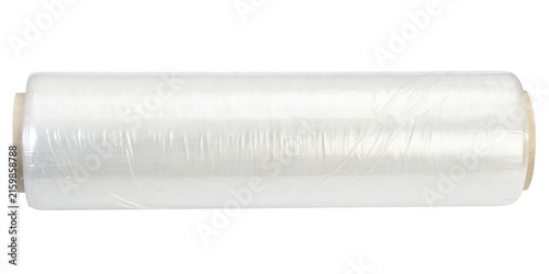 Transparent stretch roll isolated on white background p n g a i generated transparent stretch plastic wrap roll