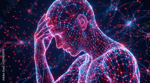 Digital human with glowing neural network, futuristic illustration