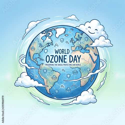 Earth illustration with protective shield for World Ozone Day.