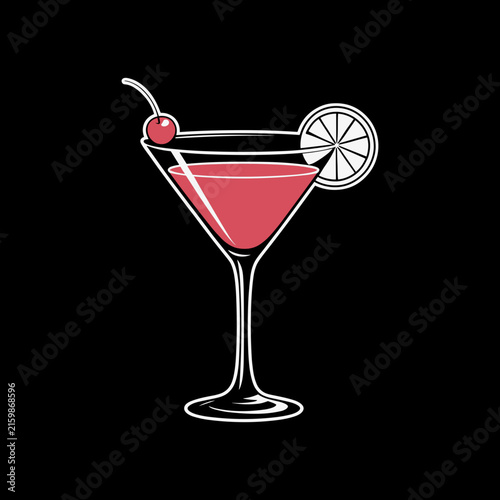 Illustration of a pink cocktail in a martini glass