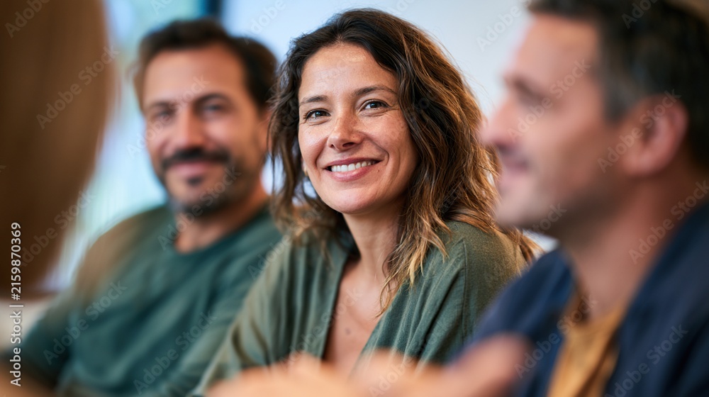 Fototapeta premium Couple smiling after positive counseling session with professional support