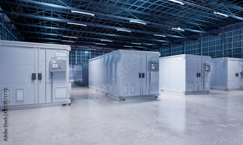 Energy storage systems or battery container units in factory