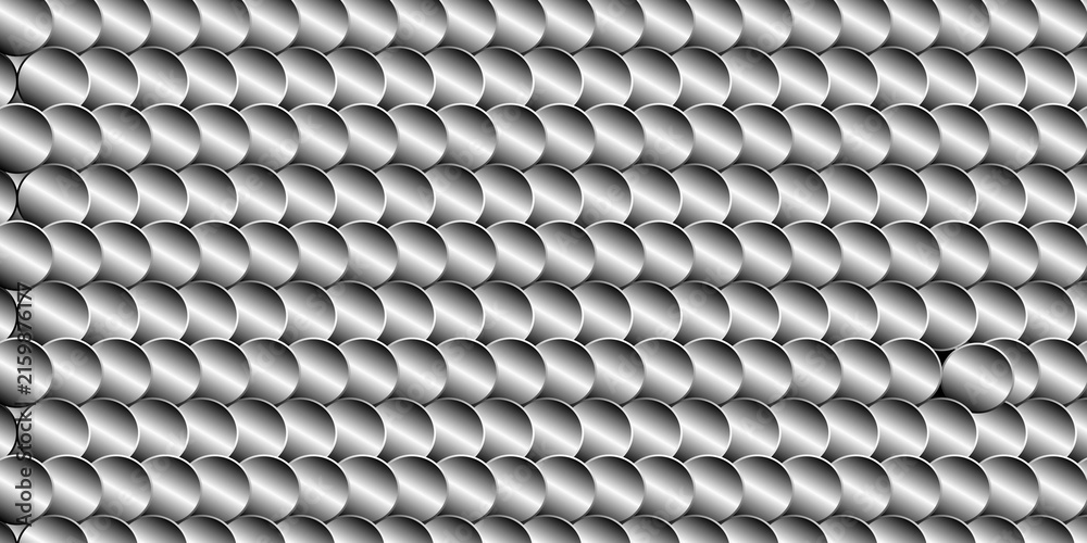 Abstract 3D seamless circle pattern background with metallic silver gradient overlapping spheres for modern geometric wallpaper design vector