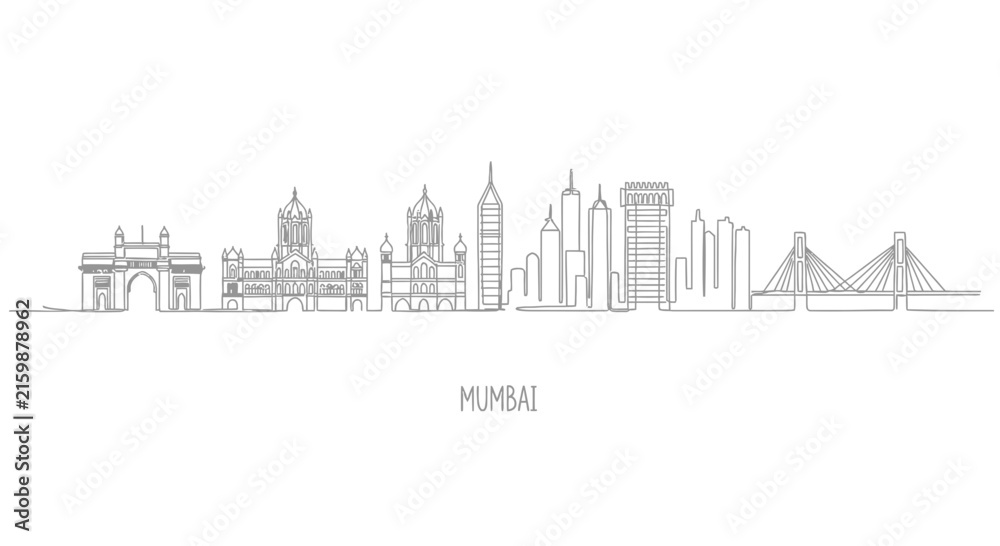 Obraz premium Mumbai Skyline Silhouette - Famous Landmarks, India