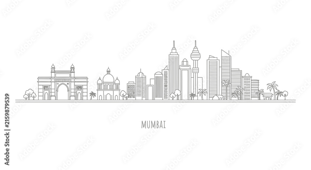 Fototapeta premium Mumbai Skyline Silhouette: Iconic Landmarks and Modern Architecture