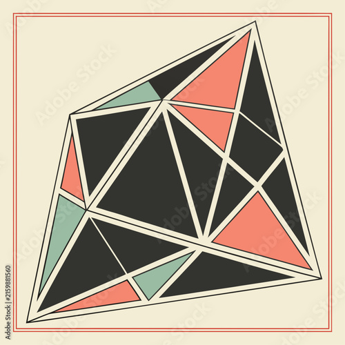 Abstract geometric crystal polyhedron shape graphic illustration with faceted polygon vector