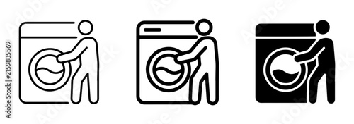 Washing Machine Icon Set, Person Loading Laundry, Household Appliance Symbols