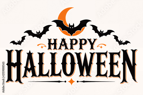 Happy halloween banner with pumpkin and bat design