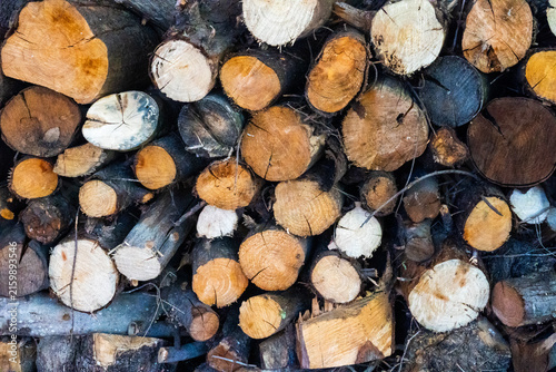 Close-up texture of chopped wood logs