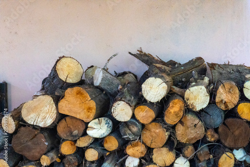 Close-up texture of chopped wood logs