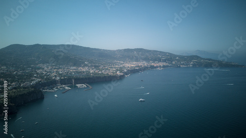 Aerial view of boats crossing the Gulf of Naples off Sorrento
