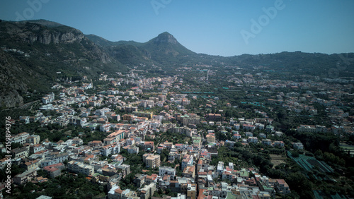 Aerial view of the Sorrento Peninsula town below Monte Vico Alvano