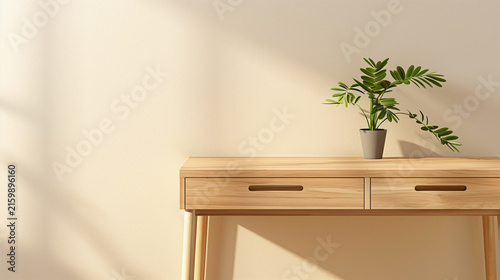 Minimalist Light Oak Extendable Desk Home Office Furniture Commercial Stock Photo