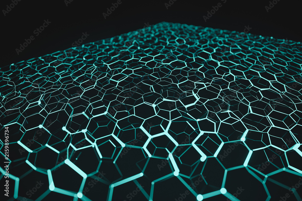Fototapeta premium Network of Glowing Teal Nodes Arranged in a Geometric Grid