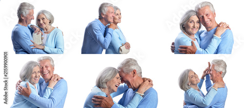 Konstfotografi Happy Senior Couple Embracing and Smiling in Collage