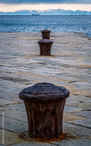 Trieste in winter. Between the sea, snow-capped mountains, and historic monuments.