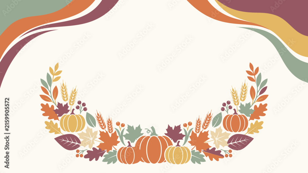 Fototapeta premium Autumn Harvest Pumpkin Border Background. Flat vector illustration.