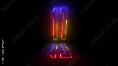 Neon number on black background