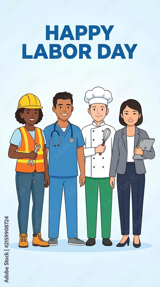 Obraz premium Diverse Group of Professionals Standing Together Celebrating Labor Day