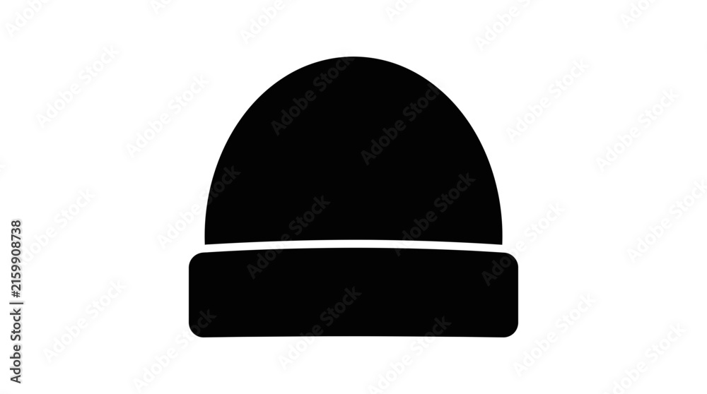 Fototapeta premium Black silhouette of a beanie hat on a white background